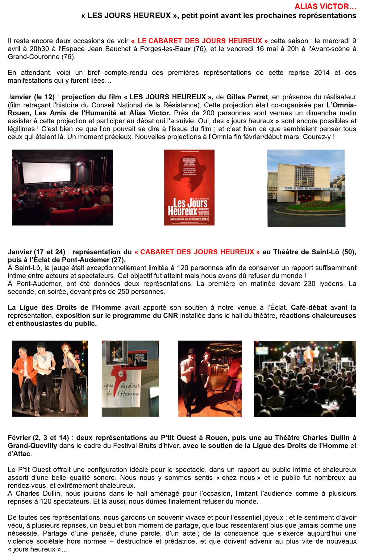 Des nouvelles des jours heureux